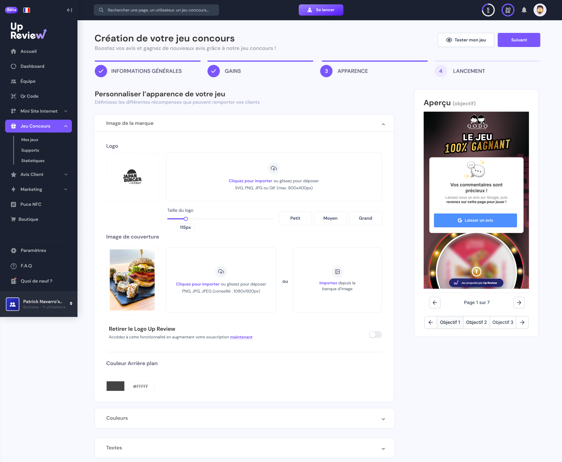 acheter des avis google interface app up review jeux concours